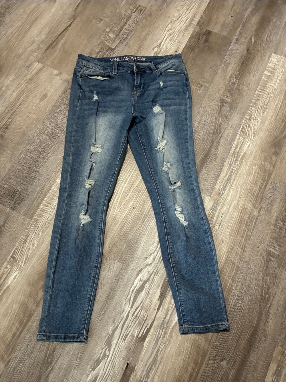 Vanilla Star Distressed Medium Blue Skinny Jeans